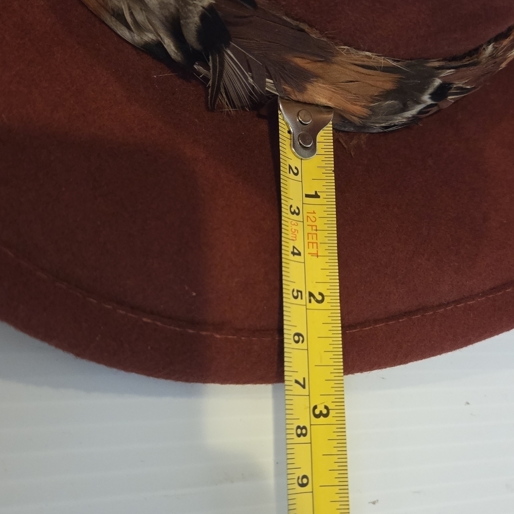 Betmar New York 100% Wool Hat Cowboy Fedora Style Red Rust Designer Feather Band - Picture 13 of 16